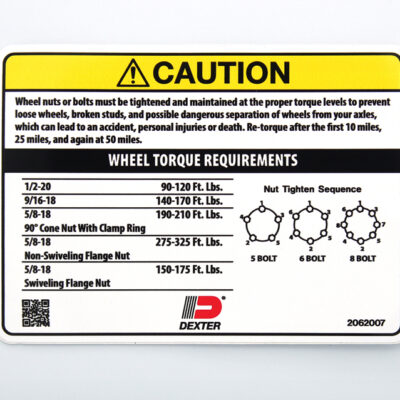 Wheel Torque Requirements Decal - Part Number 2062007